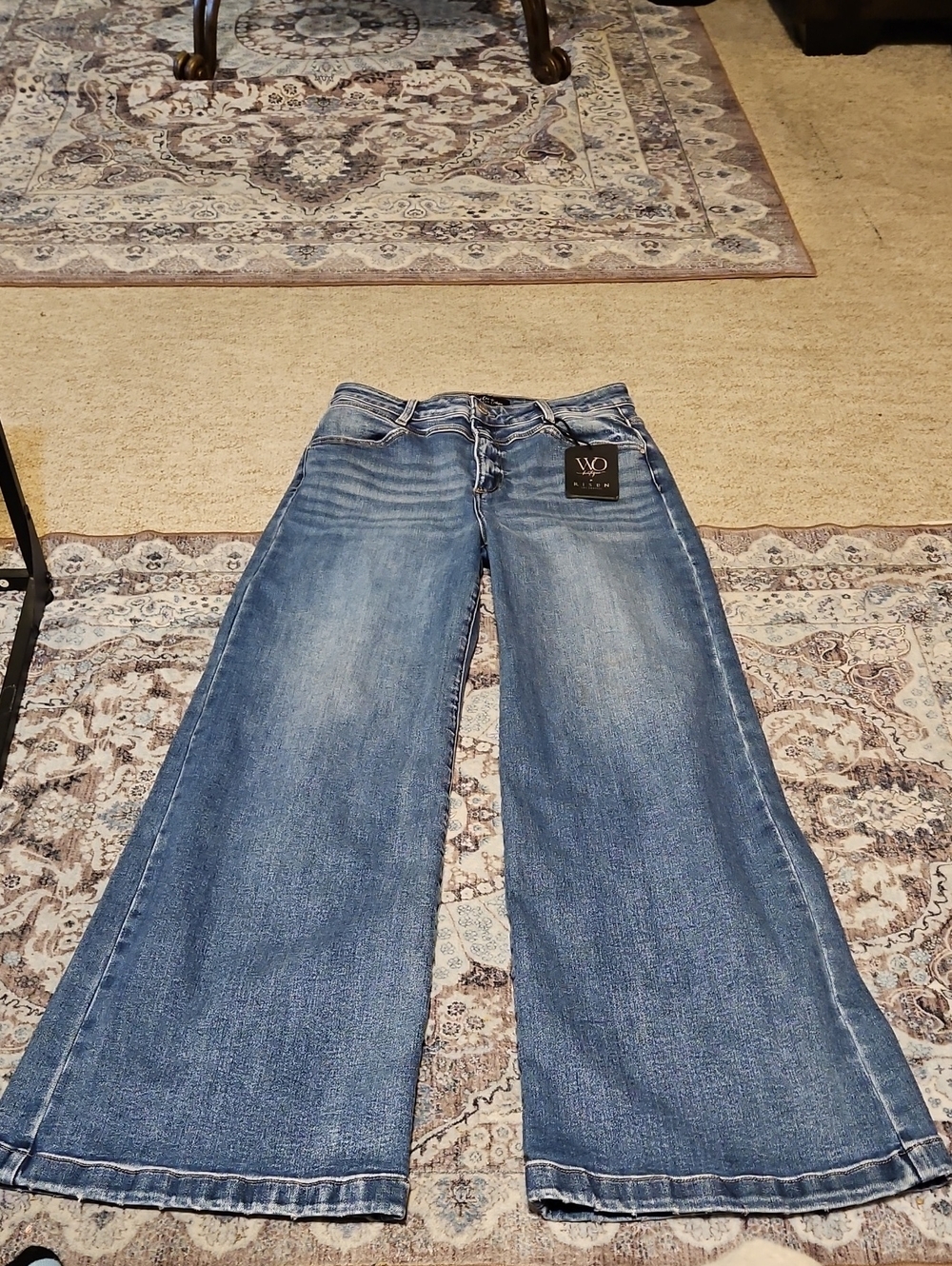 Risen Jeans Wide-Leg Flared Jeans in Medium Blue